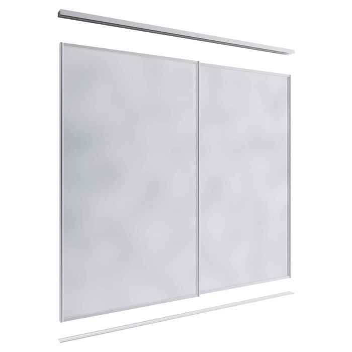 Lugna 2100 x 1801-2400mm Clear Anodised Mirror Wardrobe Double Sliding Doors