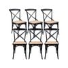 Aster Crossback Dining Chair Set of 6 Solid Birch Timber Wood Ratan Seat - Black
