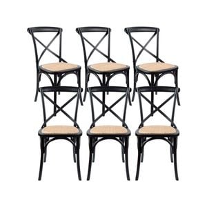 Aster Crossback Dining Chair Set of 6 Solid Birch Timber Wood Ratan Seat - Black
