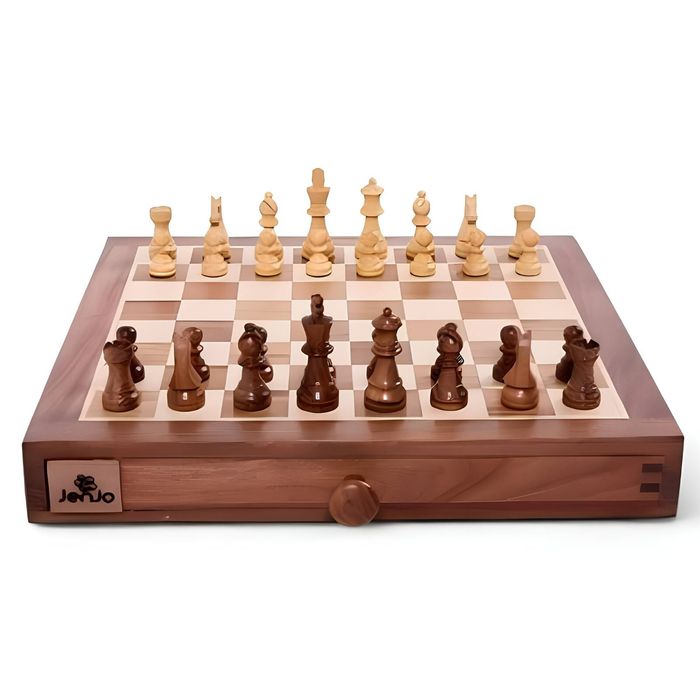 Portable Carved Sheesham Chess and Checker Board Set