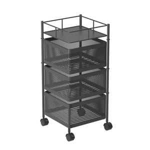 SOGA 3 Tier Steel Square Rotating Cart with Wheels
