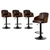 Oikiture 4x Bar Stools Adjustable Counter Height Stool Swivel Leather Brown