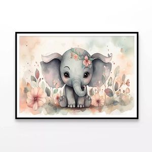 Baby Elephant Watercolor Style  Print 100% Australian Made 90x60cm  (Poster)