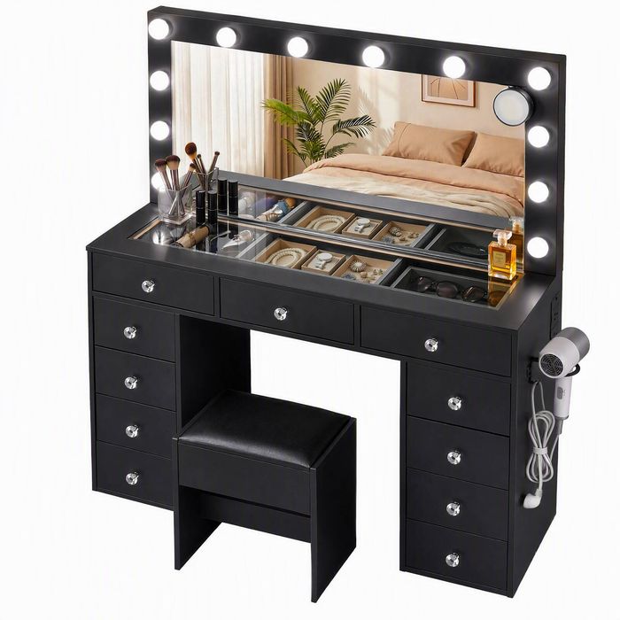 Artiss Dressing Table Charging Station Black