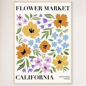Galrie Stunning Abstract Floral Art Print Flower Market California, Wood Frame, A2 42 x 60cm (16 x 24inch)