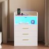 Advwin Bedside Table RGB LED Nightstand Charging Station 3 Drawers Cabinet White