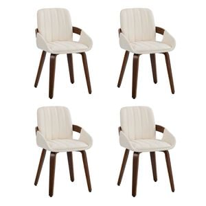 Oikiture 4x Dining Chairs Pu Leather Kitchen Chairs Bentwood Armchair Beige