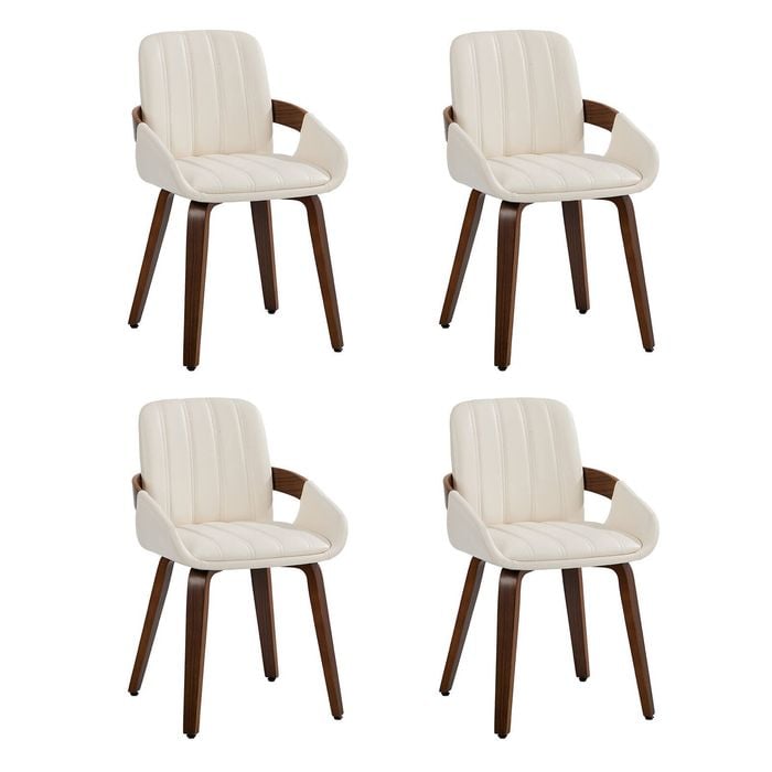 Oikiture 4x Dining Chairs Pu Leather Kitchen Chairs Bentwood Armchair Beige