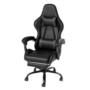 Advwin Gaming Chair Lumbar Cushion Racing Style Footrest Black