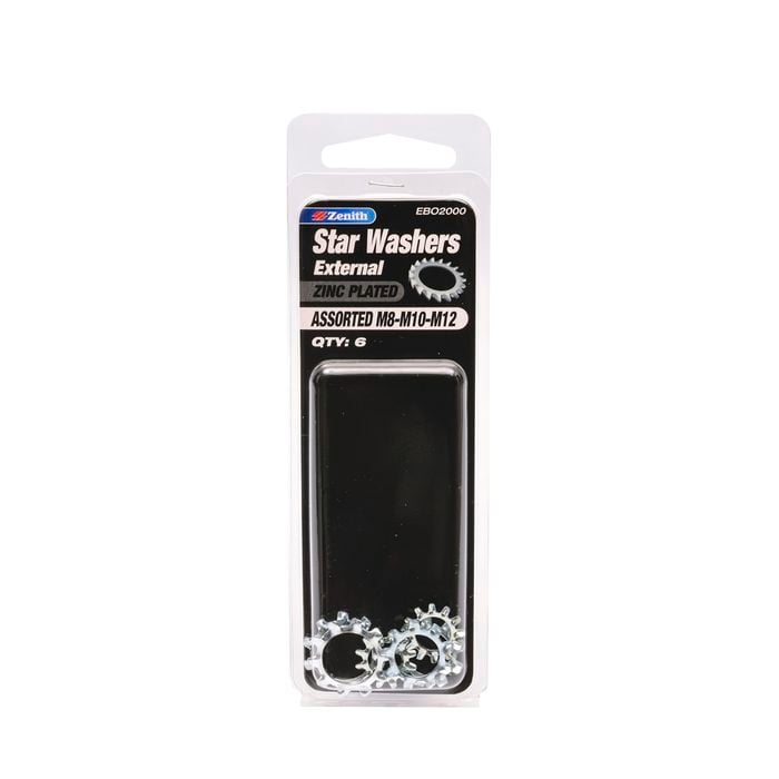 Zenith M8-M12 Assorted Zinc Plated External Star Washer - 6 Pack