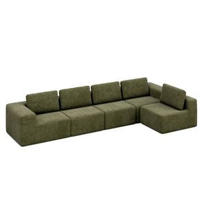 Advwin 415cm 5 Seater Sofa Convertible U Shaped Sofa Chenille Compressed Sofa Modular Couch No Assembly Green