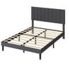 Levede Queen Upholstered Bed Frame with Vertical Channel Headboard   - Dark Grey