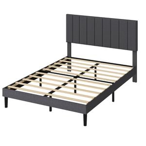 Levede Queen Upholstered Bed Frame with Vertical Channel Headboard   - Dark Grey