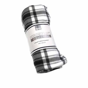 Budget 165gsm Printed Checkered Soft Polar Fleece Extra Large Throw / Single Sized Blanket 150 X 200 Cm Black