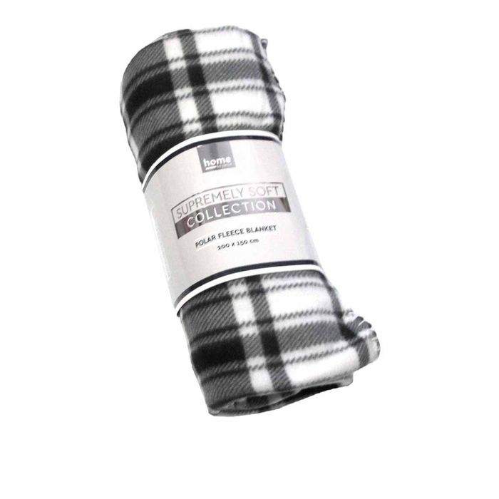 Budget 165gsm Printed Checkered Soft Polar Fleece Extra Large Throw / Single Sized Blanket 150 X 200 Cm Black