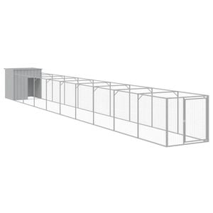 vidaXL Dog House with Run Light Grey 110x1017x110 cm Galvanised Steel
