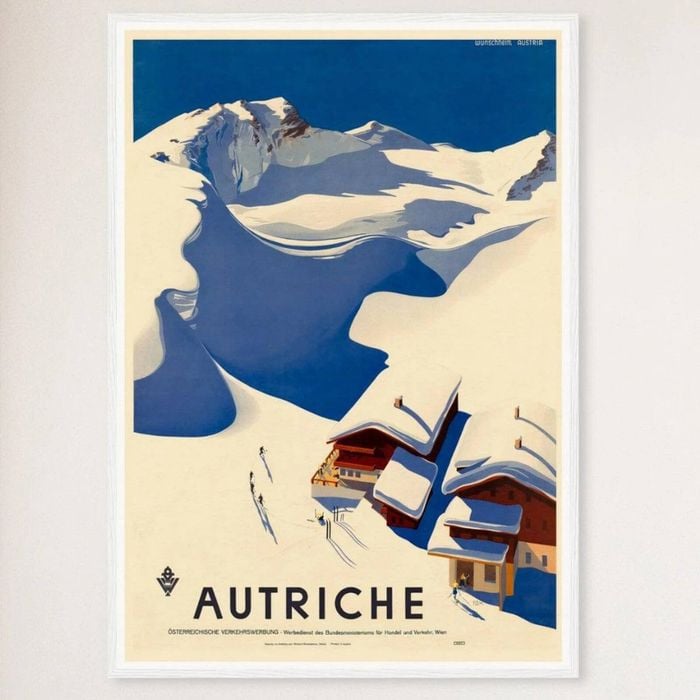 Galrie Austria Autriche Vintage Ski Poster - Retro Art from the Mid-20th Century Artwork, White Frame, A4 21 x 30cm (8 x 12inch)