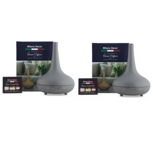 2 X Milano Decor Ultrasonic Aroma Diffusers + 6 Diffuser Oils Set Matt Grey