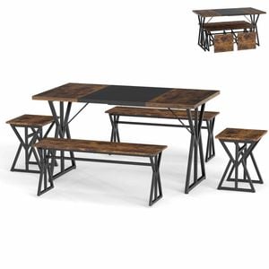 Costway 5-piece Dining Set Kitchen Table W/2 Benches 2 Stools