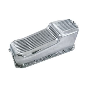 Cal Custom Polished Finned Aluminium Oil Pan Left-hand Dipstick, Small Block Chev 1965-1979