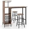 Costway 120cm Bar Table Stool Set Compact Dining Set w/Glass Holders & Wine Rack Coffee