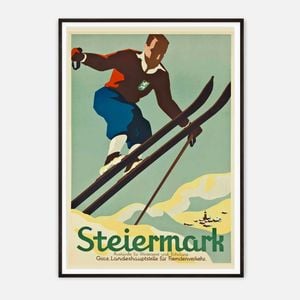 Galrie Steiermark Ski Vintage Poster Classic Winter Sports Art Print for Home Decor, Black Frame, A1 60 x 84cm (23 x 33inch)