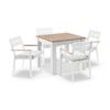 Balmoral 4 Seater Square Teak Top Aluminium Dining Table White With Capri Chairs & Olefin Grey Cushions