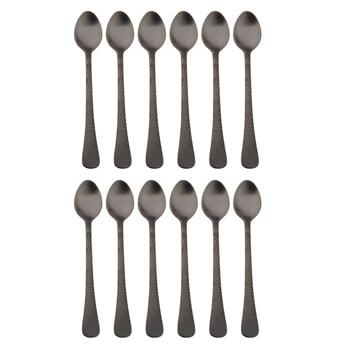 2x 6pc Coffee Culture Satin Black Stainless Steel Parfait Stir Spoon Set 17.8cm