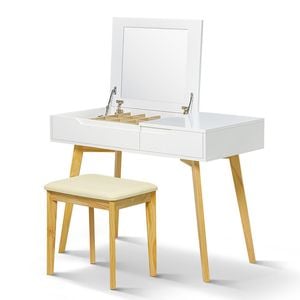 Naan White Mirrored Dresser Table With Stool