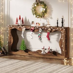 Oakory 160cm Rustic Brown Console Table With Scalloped Edge Design And Dual Shelves