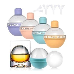 Catzon 4 Pcs Ice Ball Tray with Funnels 6cm Round Creative Gift for Family