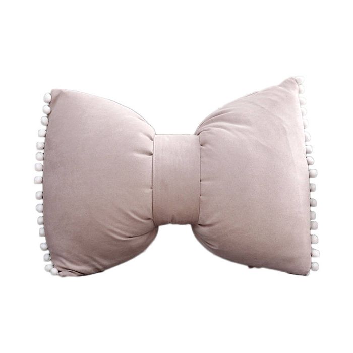 Catzon Bow Throw Pillow Covers with Pom Poms Soft Velvet Boho Decor-Light Grey