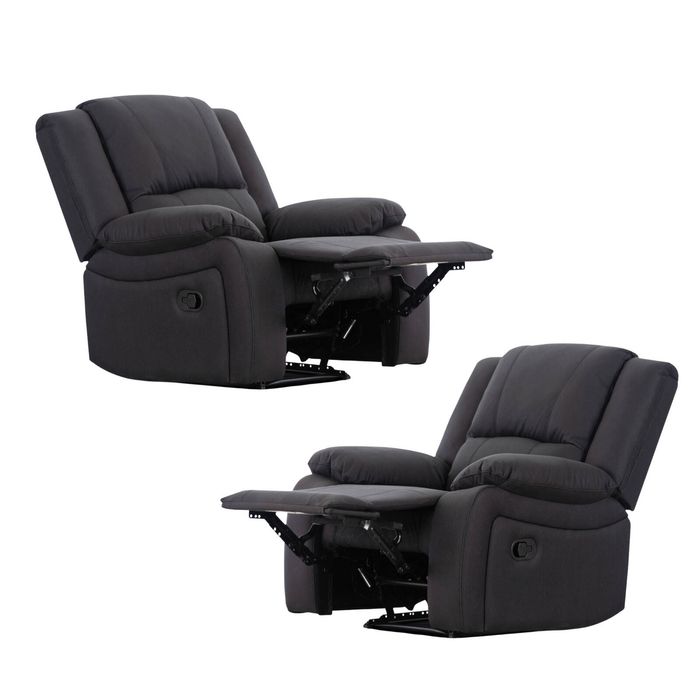 Anderson 2pc Set 1 Seater Fabric Electric Recliner Sofa Chair Jet Dark Grey