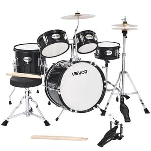 VEVOR 355.6mm 5-Piece Junior Drum Sets Black with Adjustable Throne for Ages 6-13