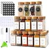 24pcs Glass Spice Jars Bamboo Lids Square Storage Preprinted Labels