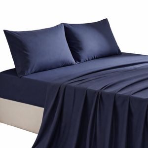 Giselle King 500TC 100% Cotton Sheet Set with Fitted Sheet 40cm Pocket for Hot Sleeper, Navy Blue