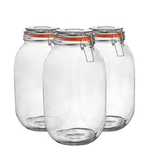 Argon Tableware Glass Storage Jars - 3l/105.5oz - Set Of 3 - 4 Colour Seals Airtight Kitchen Storage Container Preserving Jar
