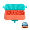 Super Feedy Versatile Small 4 In 1 Slow Feeder System - Salmon Bowl/ Teal Reversible Lick Mat