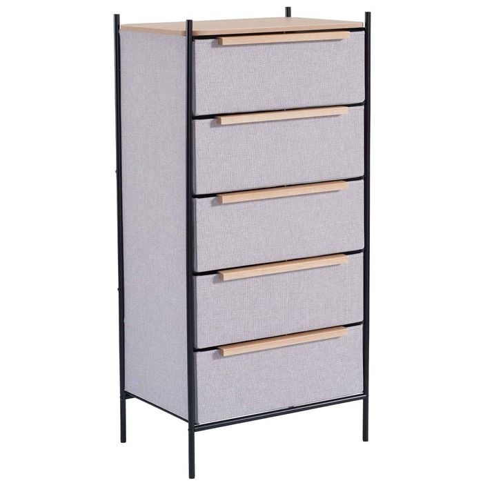 Bellos Living 5 Drawer Chest Fabric Drawers With Light Oak Handles