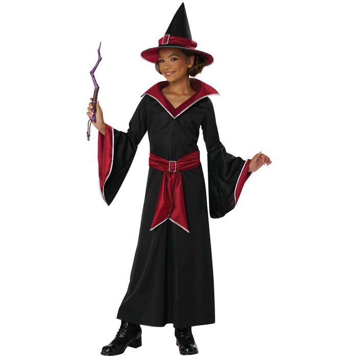 Ruby Red Glamour Witch Spooky Halloween Fancy Dress Child Girls Costume M