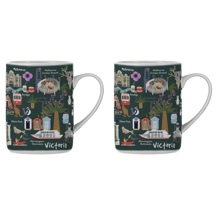 2PK Ashdene Land Down Under Vic Bone China Drinking Mug Green 370ml