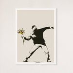 Galrie Banksy Love is in the Air Flower Thrower Artwork - 2003 Limited Edition Print, White Frame, 70 x 100cm (28 x 40inch)