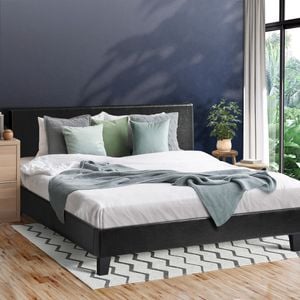 Oikiture Bed Frame Black Leather-Double