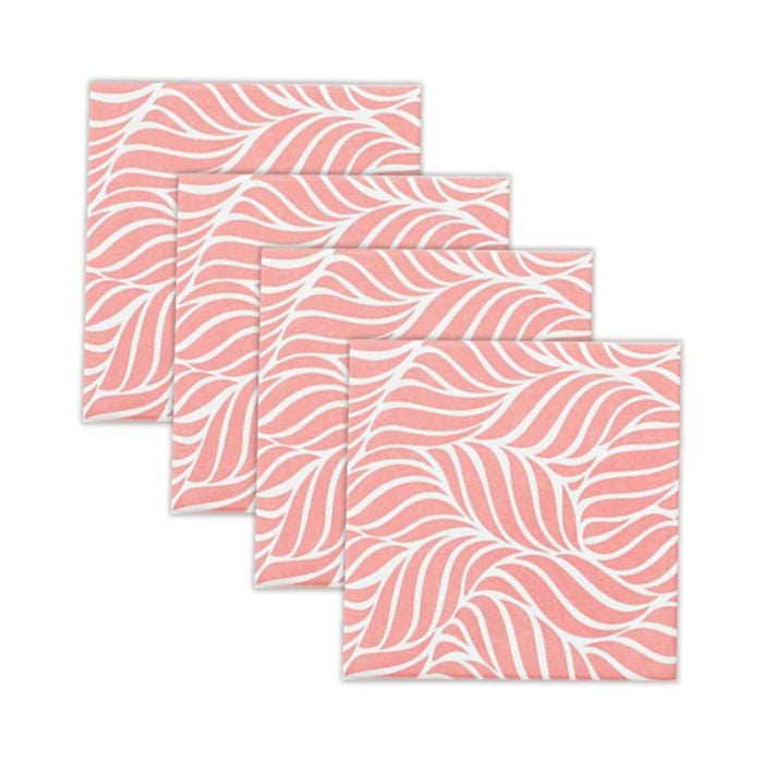 4pc Rayell Ceramic Printed Coasters Leaf Love Tangerine
