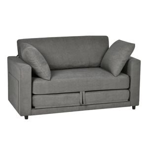 Ufurniture 130cm Convertible 2 Seater Sofa Bed Linen Loveseat Floor Sleeper Sofa w/ 2 Pillow & Side Pocket Grey