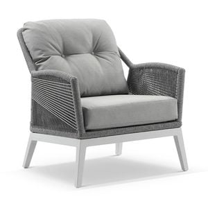 Hugo 1 Seater Outdoor Aluminium And Rope Lounge Chair White & Grey Rope/textured Olefin Cushions