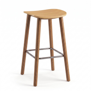 MIUZ 65cm Barstool with Solid Oak Legs and Bentwood Seat, Carbon Steel Footrest