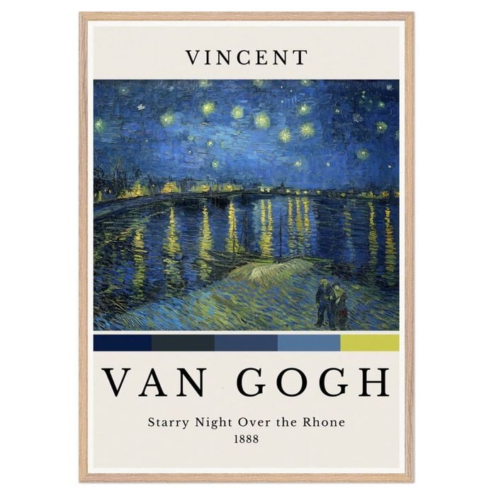 Galrie Vincent van Gogh Starry Night Over the Rhone -Iconic Post-Impressionist Art Print, Wood Frame, A3 30 x 42cm (12 x 16inch)