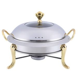 SOGA Stainless Steel Round Chafing Dish with Glass Lid & Gold Accents