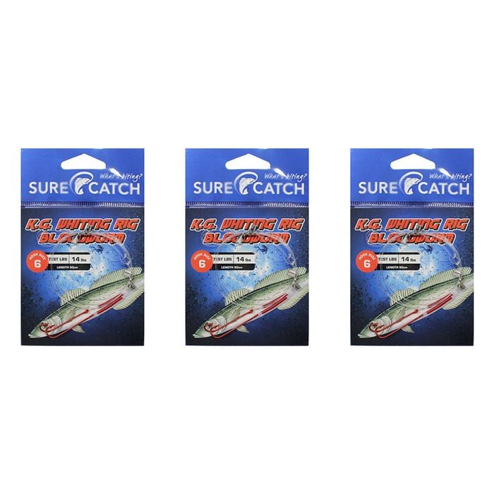 3x Surecatch King George Whiting Rig Chemical Sharpened Bloodworm Hook - Size 4